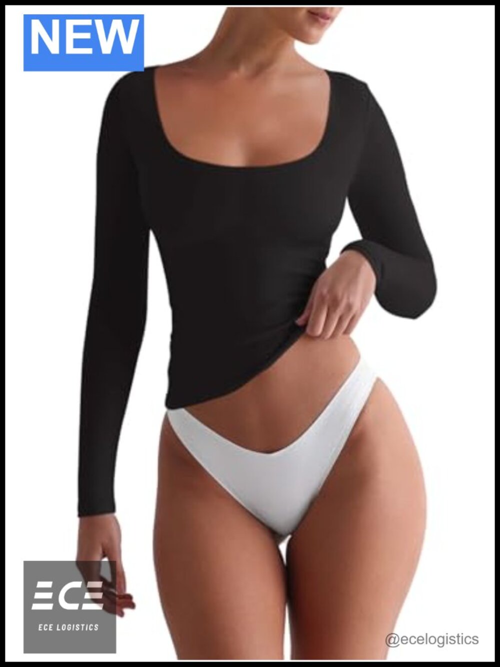 Long Sleeve Scoop Neck Slim Fitted Stretch Casual Basic Top